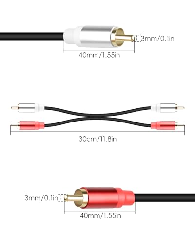 Cable RCA de audio corto de 0,3 metros y conector macho a macho para subwoofer en pack de 2 7