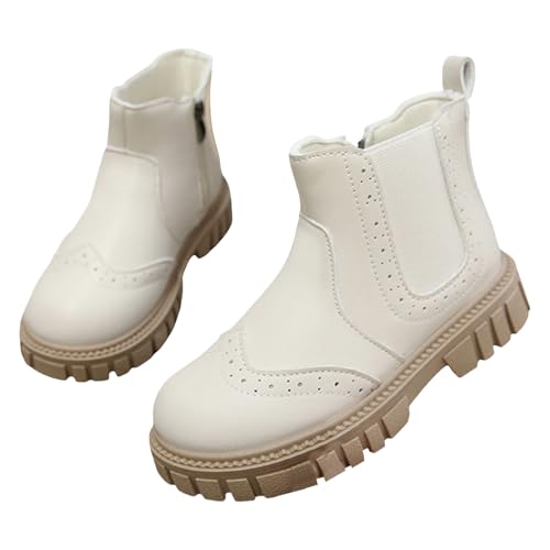 IWIHMIV Girls Ankle Boots Kids Short Boots With Zipper Casual Non Slip Thick Sole Leather Booties for Toddler2