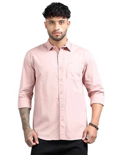 Image of Men Slim Fit Solid Spread Collar Casual Shirt