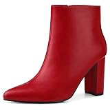 Allegra K Women's Pointed Toe Zipper Chunky High Heels Red Ankle Boots 8 M US