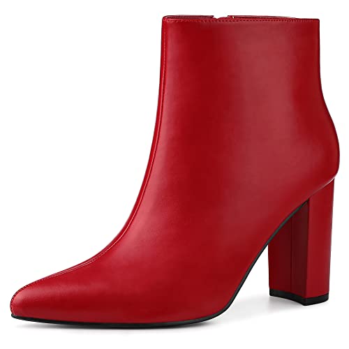 Allegra K Women's Pointed Toe Zipper Chunky High Heels Ankle Boots
