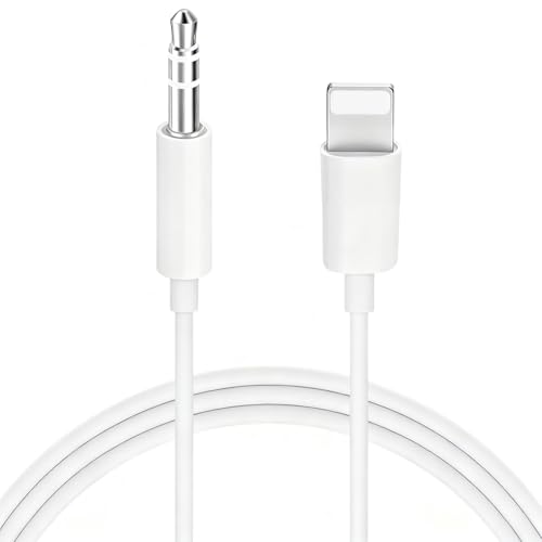 1 PCS iPhone To 3.5mm Aux Cable For iPhone 1M Car Audio Adapter For iPhone 13/12/11 iPod Compatible With Car Stereo Headphones & Home Speakers Slim Design Tangle-Free Audio Cable (White)