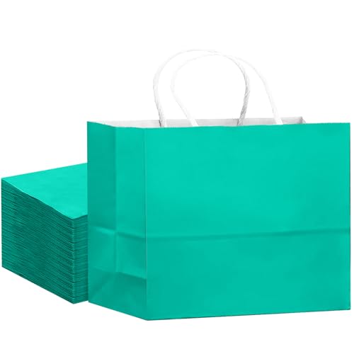 qiqee 24PCS Large Gift Bag with Handles Bulk 13"x4.5"x10" Gift Bags Lake Green Bags Multiple Uses (32x11x25cm,Wide Large)