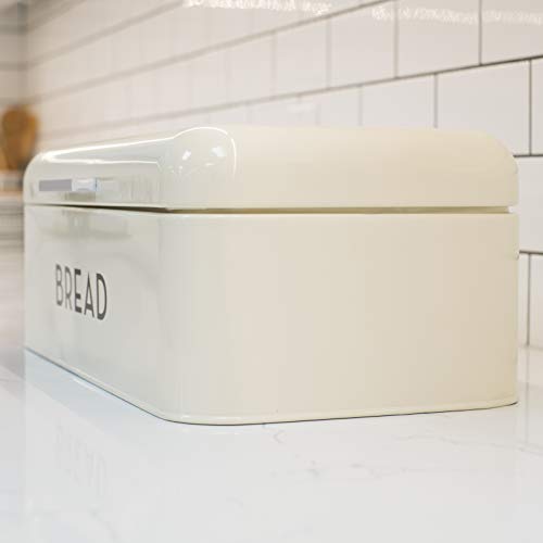 Now Designs Caixa de armazenamento de pão de metal, tampa flip superior, marfim, 40 x 23 x 16 cm