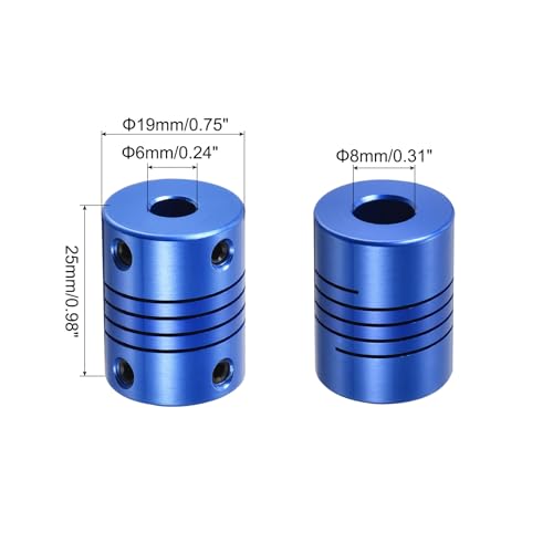 QUARKZMAN 2 Stück 6mm bis 8mm Aluminiumlegierung Wellenkupplung L25xD19 Flexibler Kuppler mit Schrauben für Encoder und Motoren, Blau