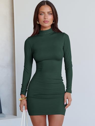 Image of ANRABESS Women Long Sleeve Mock Neck Bodycon Mini Dress 2026 Fall Ribbed Slim Fit Pencil Cocktail Club Night Dresses