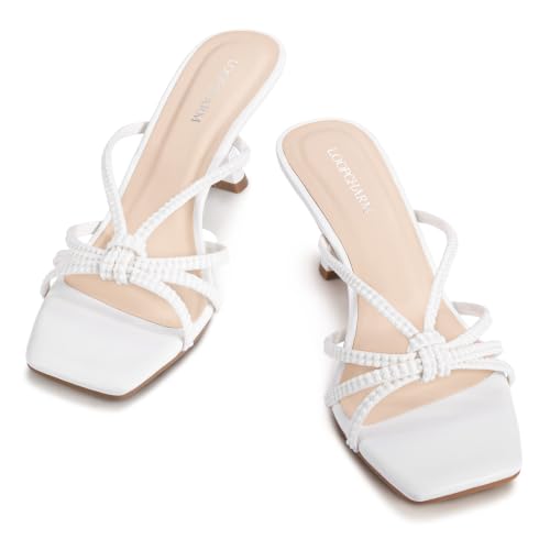 Image of Women's Strappy Kitten Heel Knotted Square Open Toe Mule Sandals | Slip-On 2.75 Inch Dress Shoes for Wedding, Party, Vacation, Summer and Casual Wear