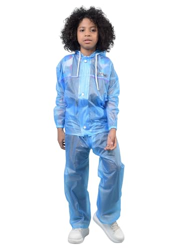 Image of Dollar Kids Waterproof PVC Raincoat Jacket & Pant Set | Zipper & Button Closure | Adjustable Hood & Pocket | Lightweight Full Body Rainwear Suit for Boys & Girls