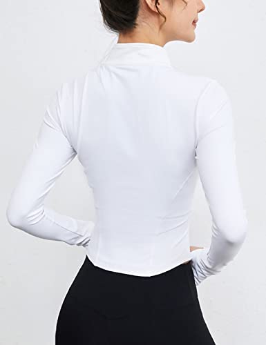 Lviefent Womens Lightweight Full Zip Running Track Jacket Workout Slim Fit Yoga Sportwear With Thumb Holes (White, Medium) #TOP3