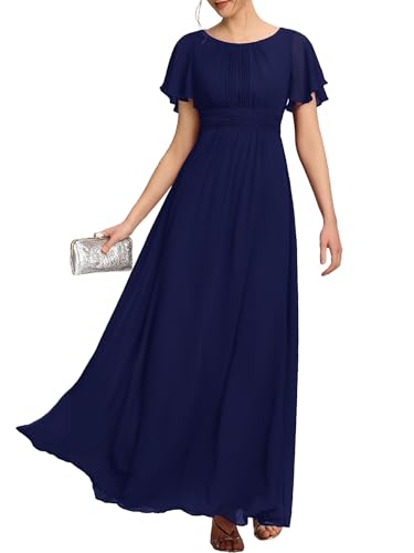 Image of Ever-Pretty Women's Spring Elegant Round Neck Short Sleeve Chiffon Empire Waist Floor Length Formal Dresses Bridesmaid Dress