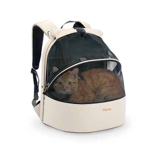 ibiyaya Pet Backpack Carrier for Small Dogs & Cats – 3-in-1 Travel Backpack, Front Pack, Optional Wheels – Zipper-Free, Foldable, Airline Approved (Buttermilk)