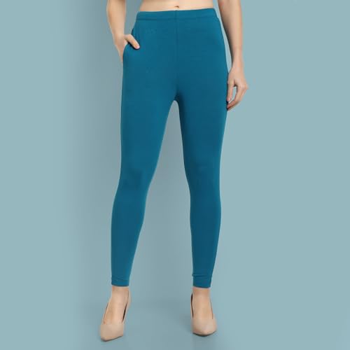Image of ONE SKY Women Ankle Length Leggings | Premium Cotton Modal Spandex Blend | High Waist Stretchable & Bio-Washed Fabric | Colour-Lock | Ethnic Leggings for Women