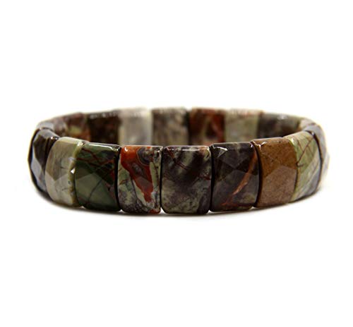 Image of CHENYUE Natural Blossom Agate Gem Semi Precious Gemstone 15mm Faceted Square Grain Beads Stretch Bracelet 7.5 Inch
