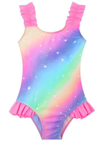Image of XiaoMoSha Girls One Piece Swimsuit Ruffled Straps Bathing Suits Summer Swim Suit Quick Dry Beach Swimwear for Kids 3-10 Years