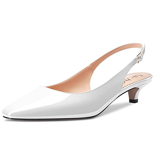 Aachcol Women Kitten Low Heel Pumps Square Toe Ankle Strap Slingback Dress Shoes Patent Wedding Shopping 1.5 Inch