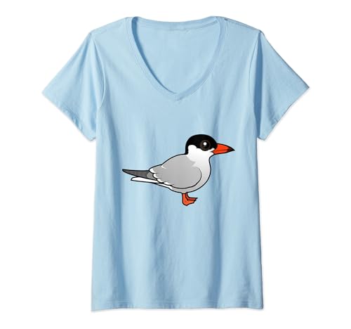 Womens Cute Cartoon Common Tern Birdorable Bird Seabird V-Neck T-Shirt