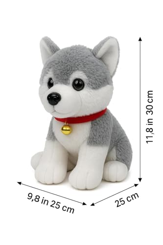 Image of Fun4you - Siberian Husky Dog - Plush Soft Toy - Ultra Soft Stuffed Animal for Kids & Dog Lovers - Grey & White - 30 cm