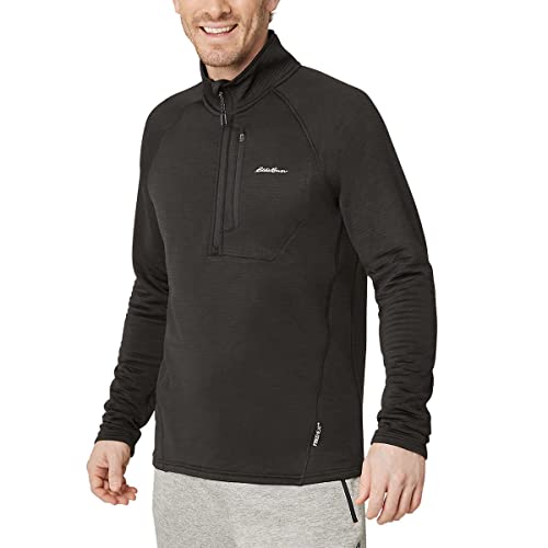 Eddie Bauer Quarter Zip Pullover Men, Fleece Jacket Men, Grid Fleece Mens Pullover, Mens Shirts Jacket with Chest Pocket - Black Small