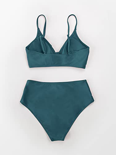 Image of CUPSHE Women's Bikini Sets Two Piece Swimsuit High Waisted V Neck Twist Front Adjustable Spaghetti Straps Bathing Suit