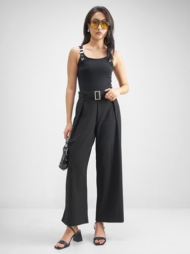Image of Tokyo Talkies Wide Leg Relaxed fit Korean Pants |Ultra Soft|High Rise Pleated Trousers |Workwear|Formal All Day wear