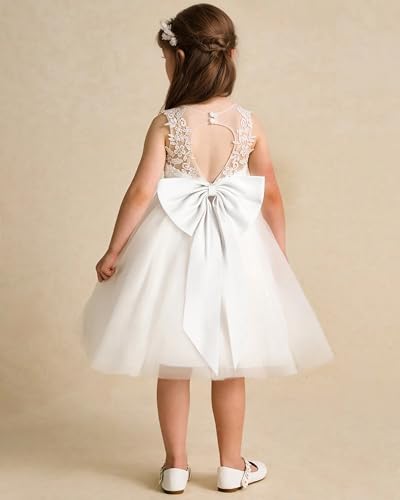 Elegant Bow Knot Flower Girl Dresses with Applique Summer Crewneck Tulle Formal Wedding Party Mini Dress2