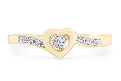 AFFY 14k Gold Over Sterling Silver 1/20 Carat Round Cut Real Diamond, Moissanite or Lab Grown Diamond In Heart Shaped Promise Ring Jewelry For Womens2