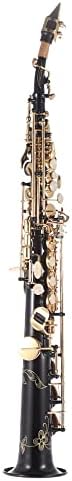 Taruor Brass Straight Soprano Sax Saxophone, Bb B Flat Woodwind Instrument Natural Shell Key Carve Pattern with Carrying Case Gloves Cleaning Cloth Straps Cleaning Rod