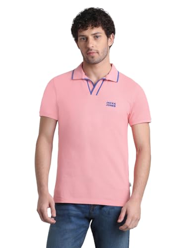 Image of Jack & Jones Men Solid Polo Collar Cotton Slim Fit T-Shirt