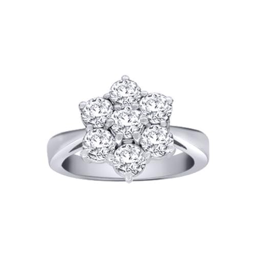 Image of Jewelco London Solid 18ct White Gold Claw Set Round G SI1 2ct Diamond 7 Stone Flower Cluster Ring