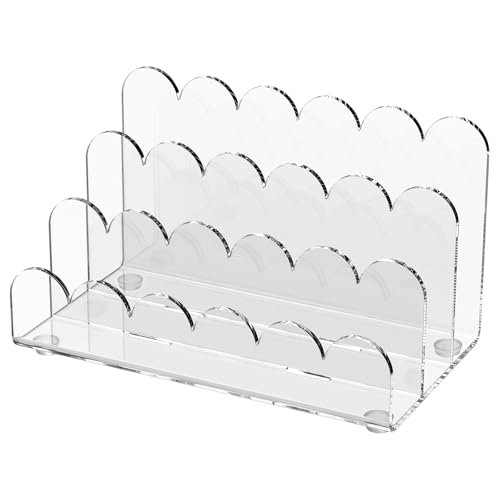 AwObEpl Clear Acrylic Mail & File Organizer, 3-Tier Desktop Sorter with Slanted Compartments, Laddered Design for Envelopes, Letters, Bills & Documents, Office & Home Desk Storage