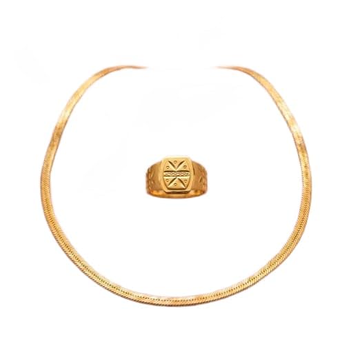 Stylish Micro Gold Plated Flat Chain & Micro Gold Plated Ring Combo For Men