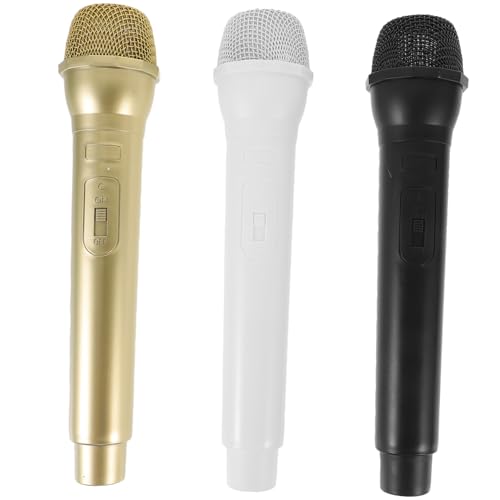 BESTonZON 3 pièces Microphones Factices Plastique Réalistes pour Accessoires de Fête Simulation de Micro pour Entraînement et Cosplay et Sécurisé Couleurs Noir Or et Blanc