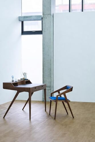 Image of Set of 2 Blue Upholstered Wooden Cafe Chairs, Solid Sheesham Wood Arm Chairs for Living Room