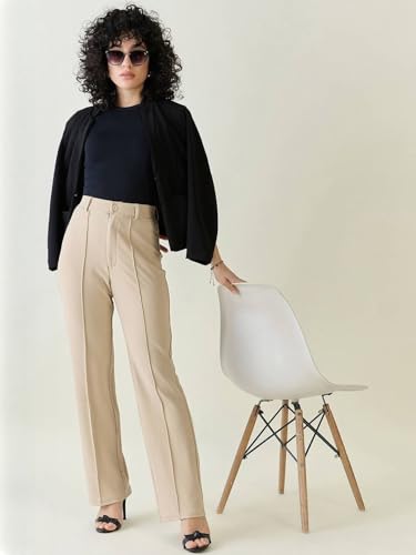 Image of KOTTY Women's Formal Wear Pant Combo Pack of 2 High Waist Straight Fit Office Wears Trousers For Women