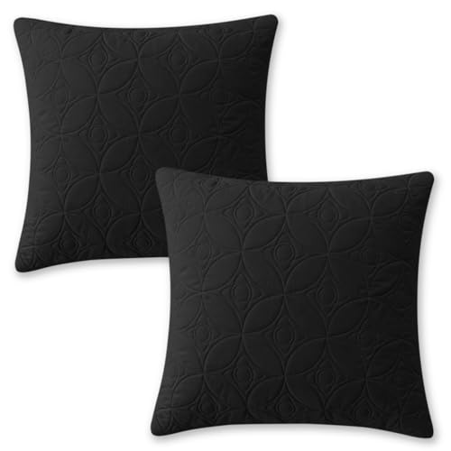 Image of HOKIPO 100% Leakproof Quilted Cushion Cover for Sofa 16x16 Inches, Set of 2, Jet Black (AR-6280-BLK*2)