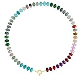 OOYAYA Beaded Necklace for Women, 17 Inch Colorful Rainbow Necklace Boho Bead Choker Necklace - Beaded Gemstone Necklace, Natural Stone Necklace Handmade Necklace Gift for Women Mom Grandma