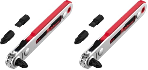 Image of Bates Mini Ratchet Wrench, 1 /4 inch Magnetic 90 Degree Screwdriver, Low Profile Right Angle Screwdriver for Tight Spaces (Pack of 2)