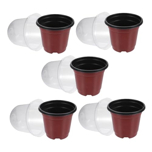 Toddmomy 5pcs Nursery Plant Pots Set with Transparent Humidity Dome for Home Gardening Flower Cultivation Vegetable Seedlings Dual Color Plastic for Easy Growth Monitoring and Sunlight