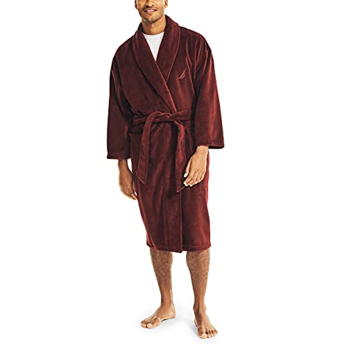 Nautica Men's Solid Shawl Robe,Royal Burgundy,One Size #TOP23