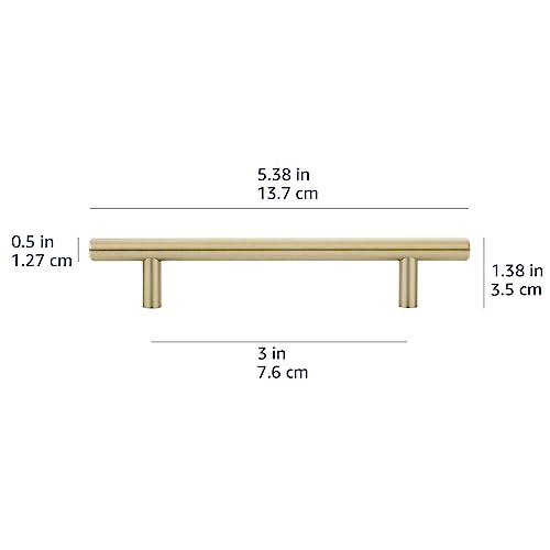 Image of Amazon Basics Euro Bar Cabinet Pulls, Kitchen Cabinet Handles, Drawer Handles, 1 /2-inch Diameter, 5.38-inch Length, 3-inch Hole Center, Golden Champagne, 10-Pack