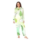 Yuiboo Fresh Green CloveAdults Unisex One Piecing Pajamas for Man Women Couples Costumes Hooded