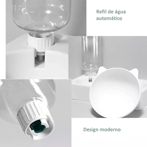 Bebedouro e Comedouro para Gatos 2 em 1, com garrafa 500ml, tigela inclinada antivômito, base alta,