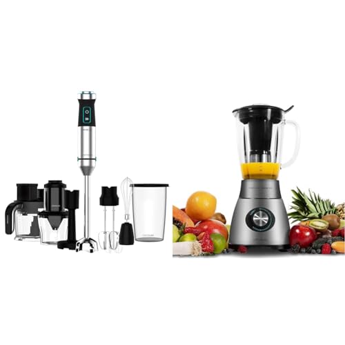Cecotec Batidora de mano Power TitanBlack 1500 XL TotalMix. Potencia 1500 W & Batidora de Vaso Power Black Titanium 2500MAX. 2500W de Máxima Potencia