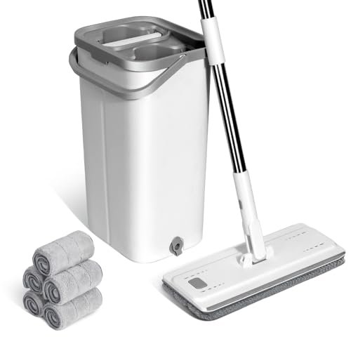 Masthome Wischmopp Set mit Eimer,2 in 1 Putzeimer mit Wischmop, Bodenwischer Set mit Einstellbar...