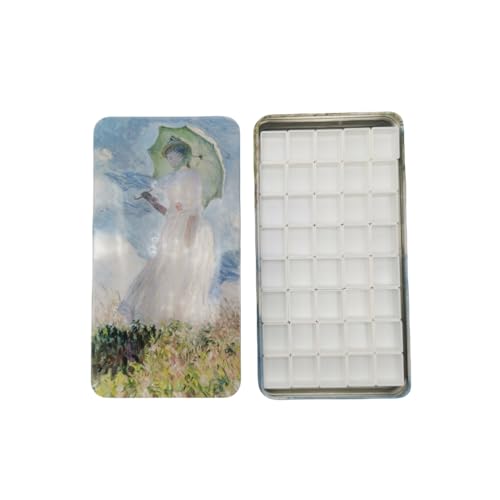 Monet Caixa vazia de lata de tinta metálica com 40 peças de meia panela magnética de plástico branco - paleta de aquarela