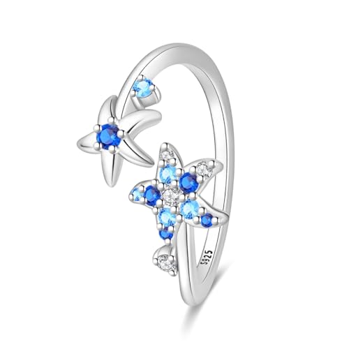 SOUTHPLUS Bague Argent 925 Femme Anti Stress Papillon Lune Abeille Coquillage Reglable Cadeaux pour Femmes Hommes (Étoiles de Mer)