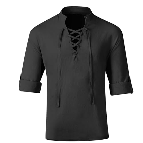 BSBUY Camisa Medieval Hombre, Disfraz Pirata de Manga Larga para Hombre de Halloween, Medieval Shirt Casual Estilo Punk Manga Larga, Vikingo Steampunk Retro Renacimiento Medieval Gótico Victoriano,2XL