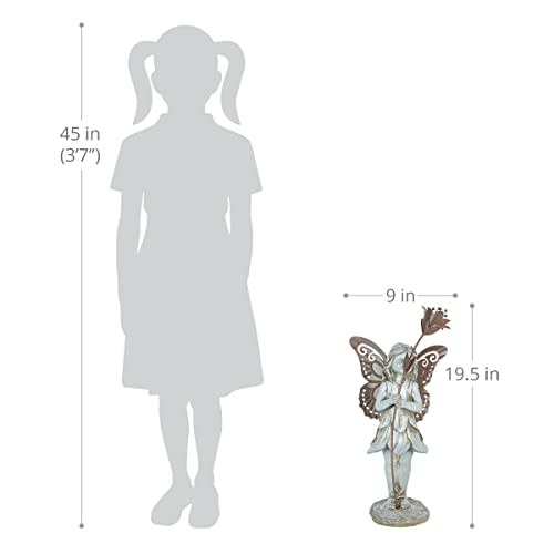 Exhart Fairy Statue, Outdoor Garden Décor, Durable Resin W/Metal Wings & Flower, Indoor/Out, 8”X20” #TOP2