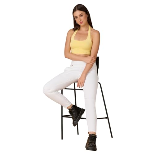 Image of 4FLIES Women's High Waist Slim Fit Jeggings | Super Combed Denim Stretch Ankle-Length Pants with Wide Waistband | Comfortable, Breathable Denim Look Leggings for Casual, & Office Wear