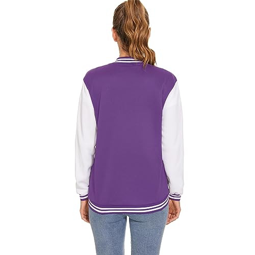 Image of Mowbeat Women Baseball Jacket Varsity Uniform Unisex Adult Long Sleeve Casual Loose Cardigan Men's Track Jacket